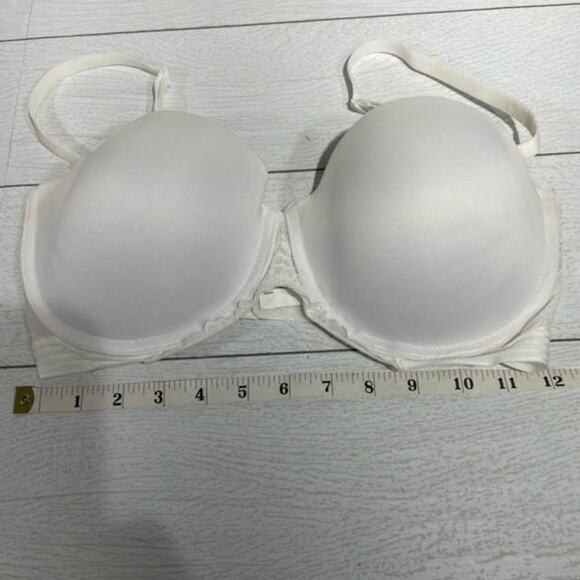 Maidenform White Demi Cup Bra  Lightly Padded, Lace Back, Comfortable Size 36DD - Picture 2 of 6